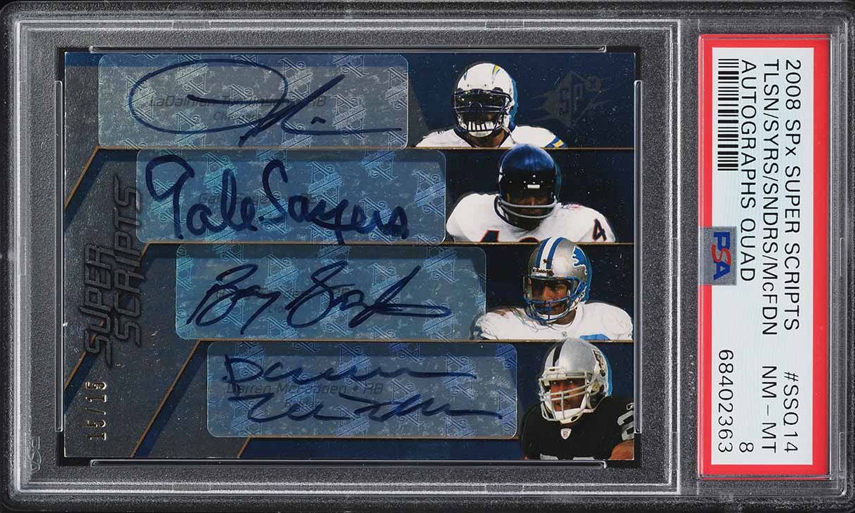 2008 SPx Super Scripts Barry Sanders Sayers Tomlinson McFadden RC AUTO /15 PSA 8