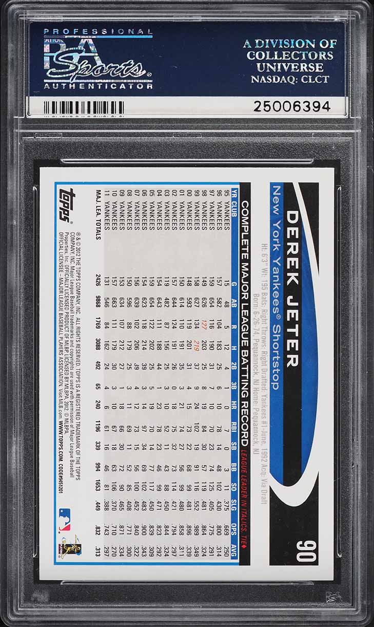 2012 Topps Opening Day Derek Jeter #90 PSA 10 GEM MINT