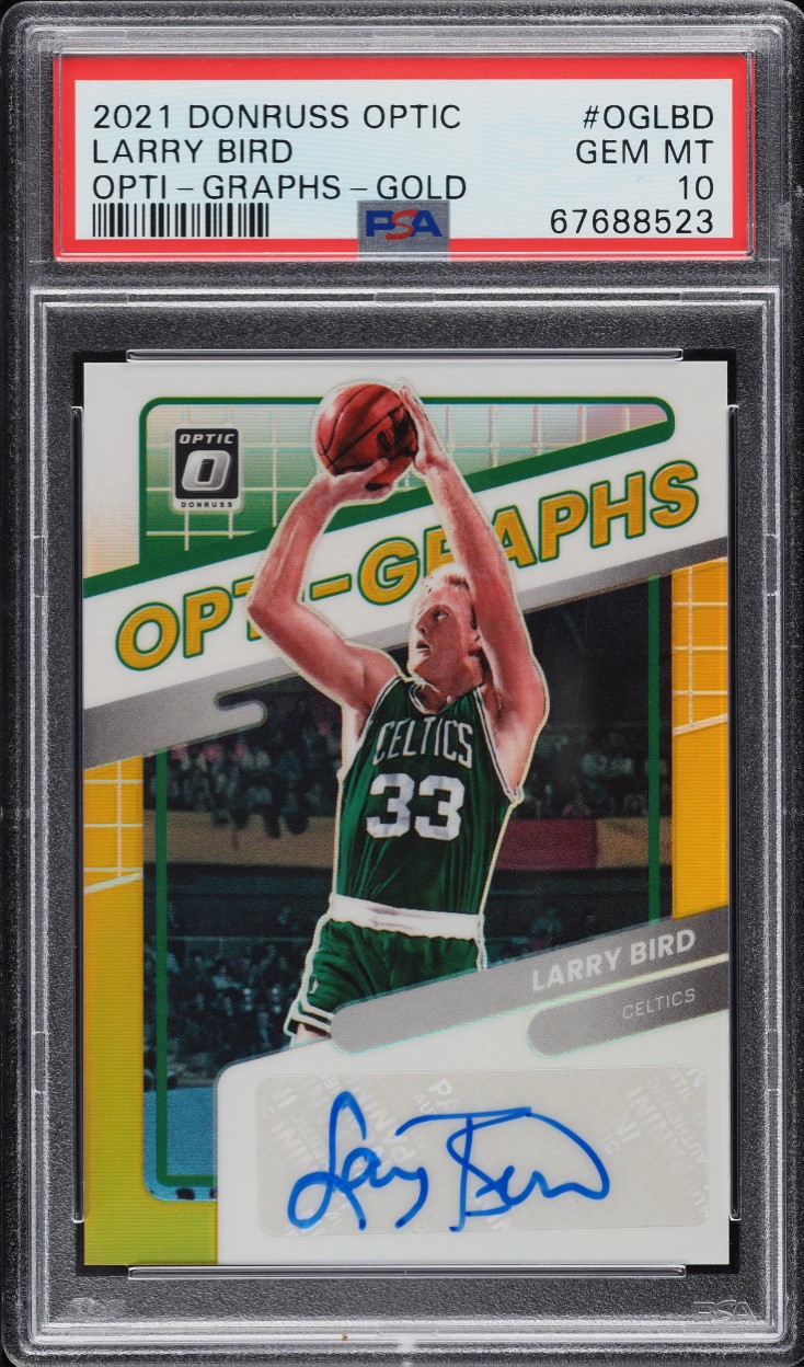 2021 Donruss Optic Opti-Graphs Gold Larry Bird AUTO 1/10 #OG-LBD PSA 10 GEM MINT