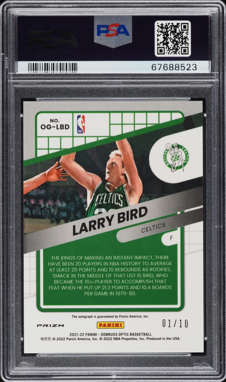 2021 Donruss Optic Opti-Graphs Gold Larry Bird AUTO 1/10 #OG-LBD PSA 10 GEM MINT