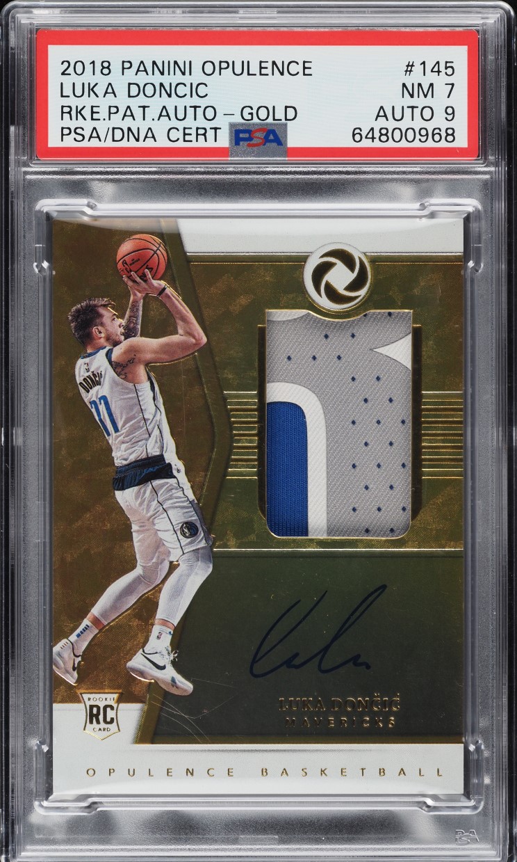 2018 Panini Opulence Gold Luka Doncic ROOKIE PATCH AUTO DNA 9 /25 #145 PSA 7