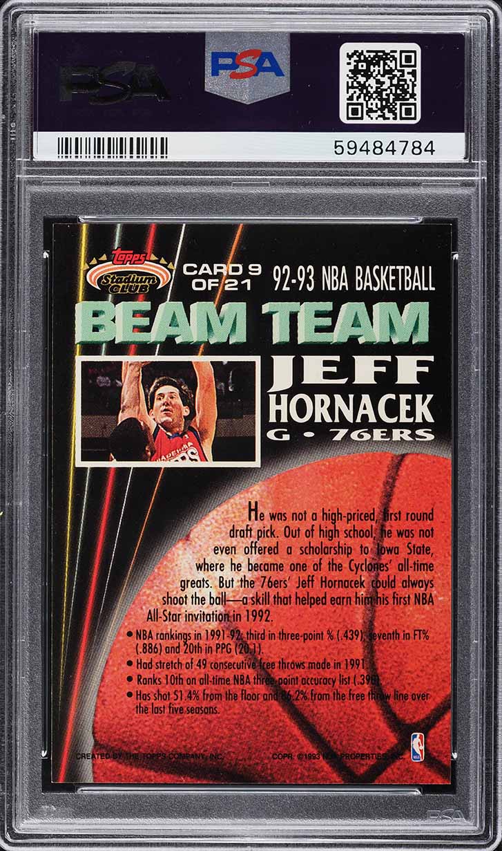 1992 Stadium Club Beam Team Jeff Hornacek #9 PSA 9 MINT