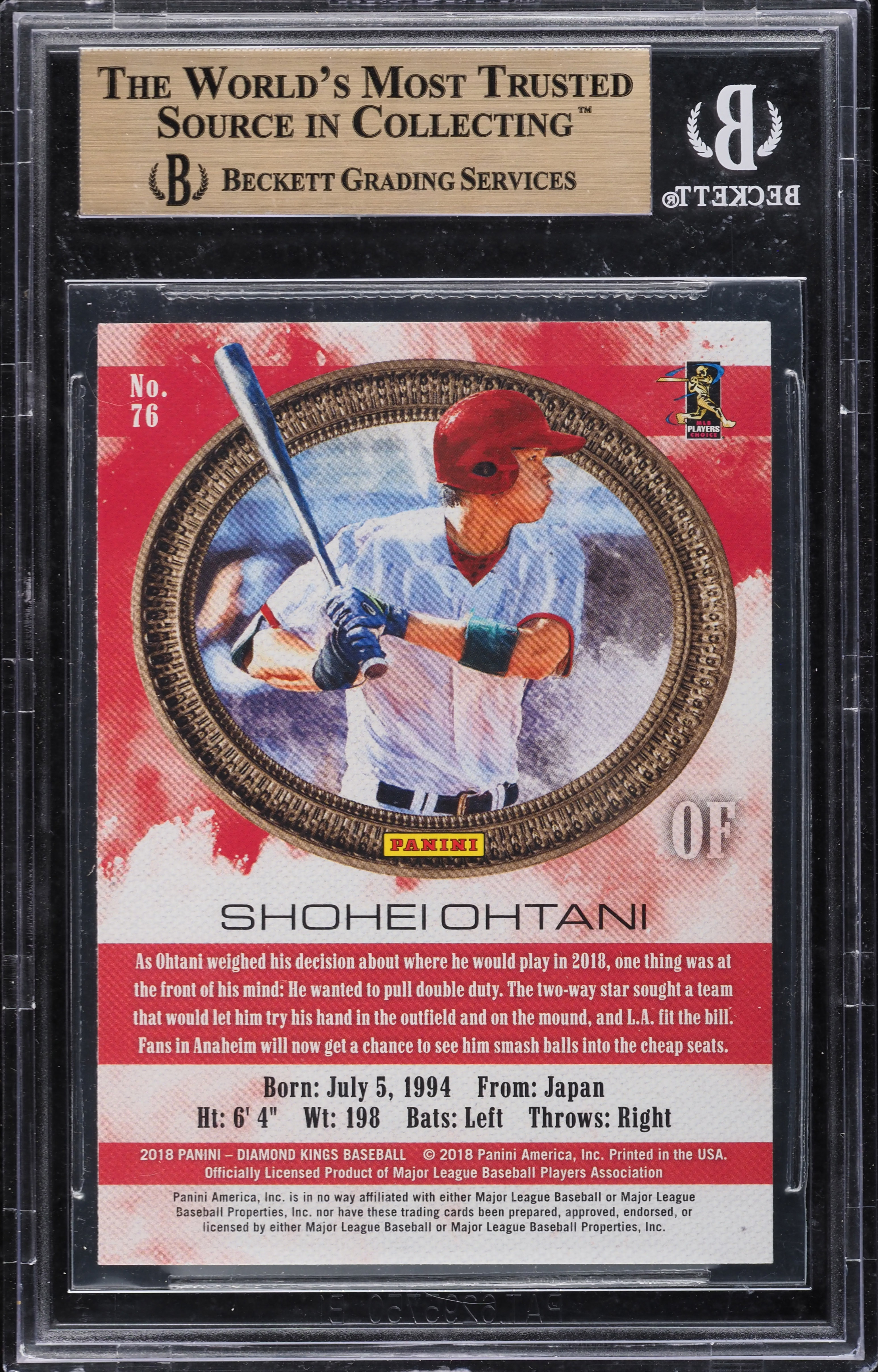 2018 Diamond Kings Shohei Ohtani ROOKIE #76 BGS 10 PRISTINE on