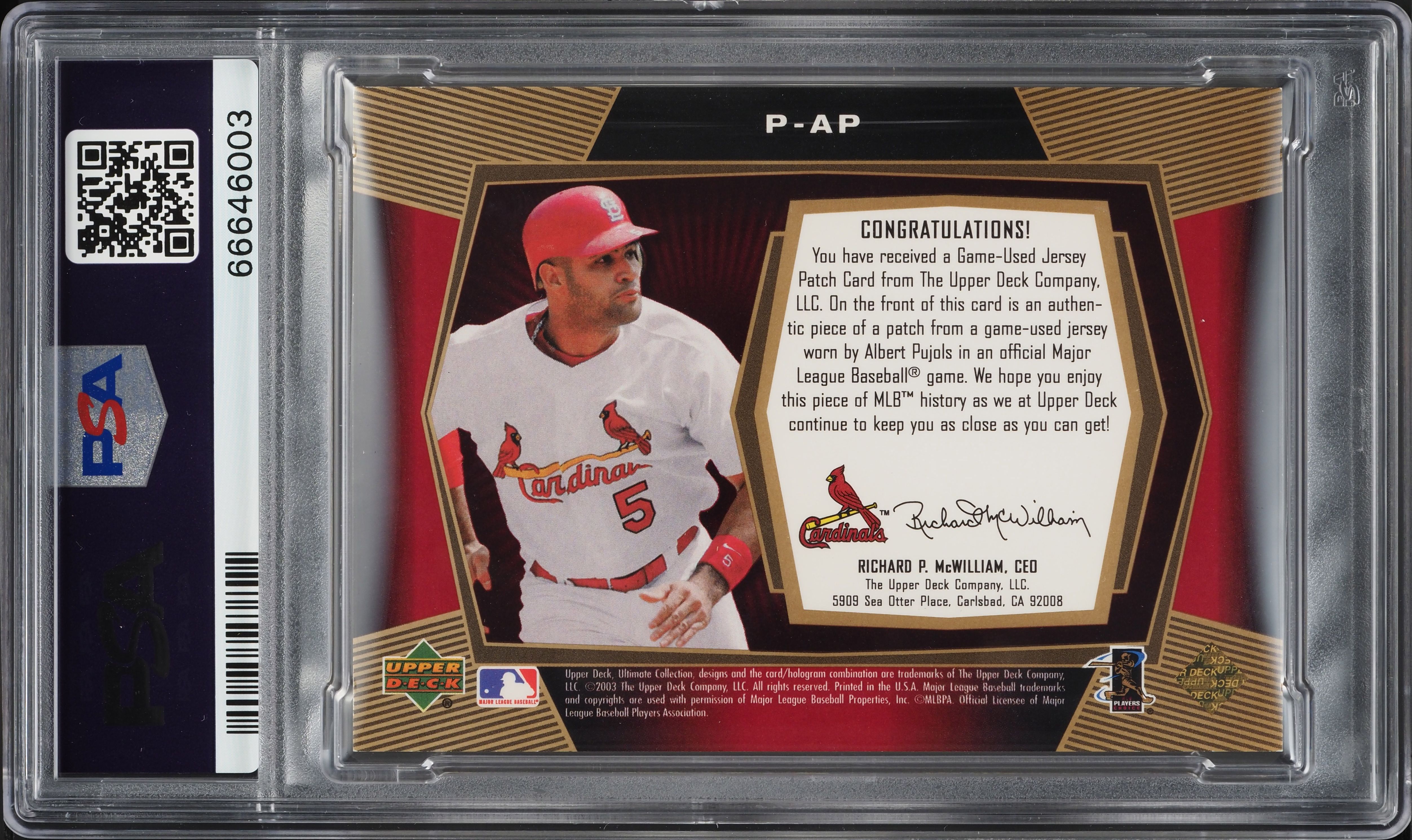 2003 Ultimate Collection Gold Albert Pujols PATCH /25 #P-AP PSA 9 