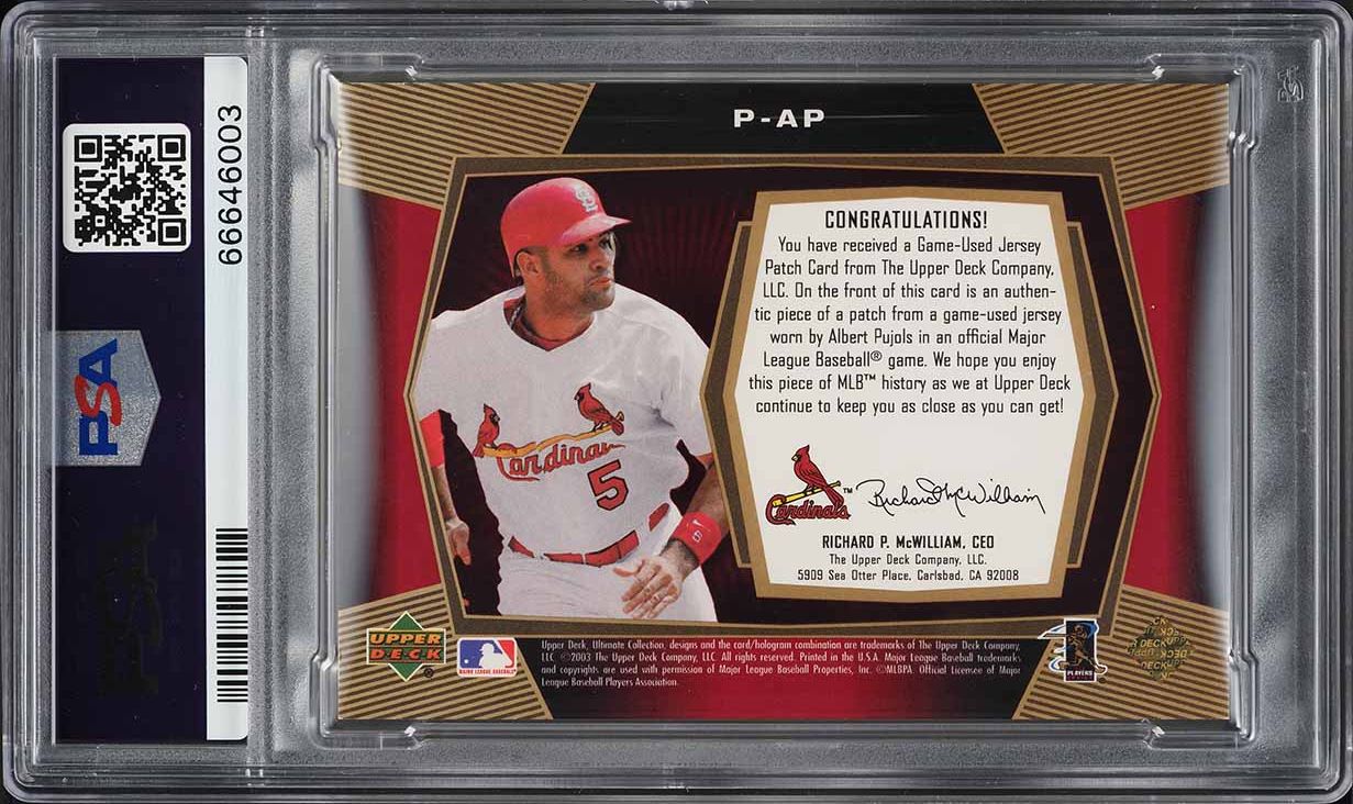 2003 Ultimate Collection Gold Albert Pujols PATCH /25 #P-AP PSA 9 MINT