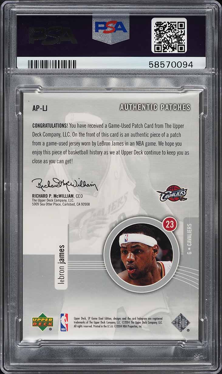 2004 SP Game Used Authentic Patches LeBron James PATCH /100 #AP-LJ PSA 7 NRMT