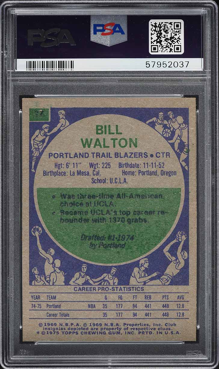 1975 Topps Basketball Bill Walton #77 PSA 5 EX