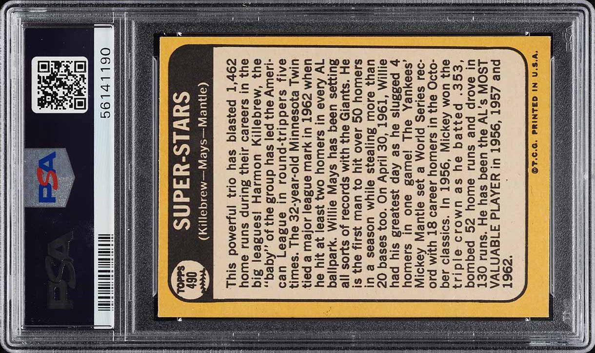 1968 Topps Harmon Killebrew Willie Mays Mickey Mantle SUPER STARS #490 PSA 5 EX
