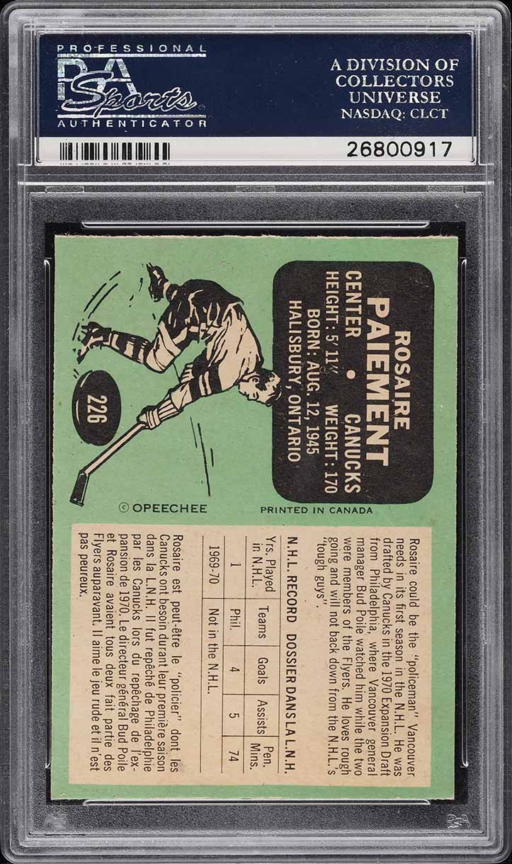 1970 O-Pee-Chee Hockey Rosaire Paiement #226 PSA 8 NM-MT