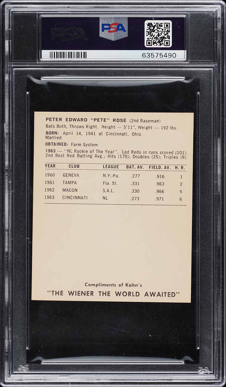 1964 Kahn's Wieners Pete Rose PSA 8.5 NM-MT+