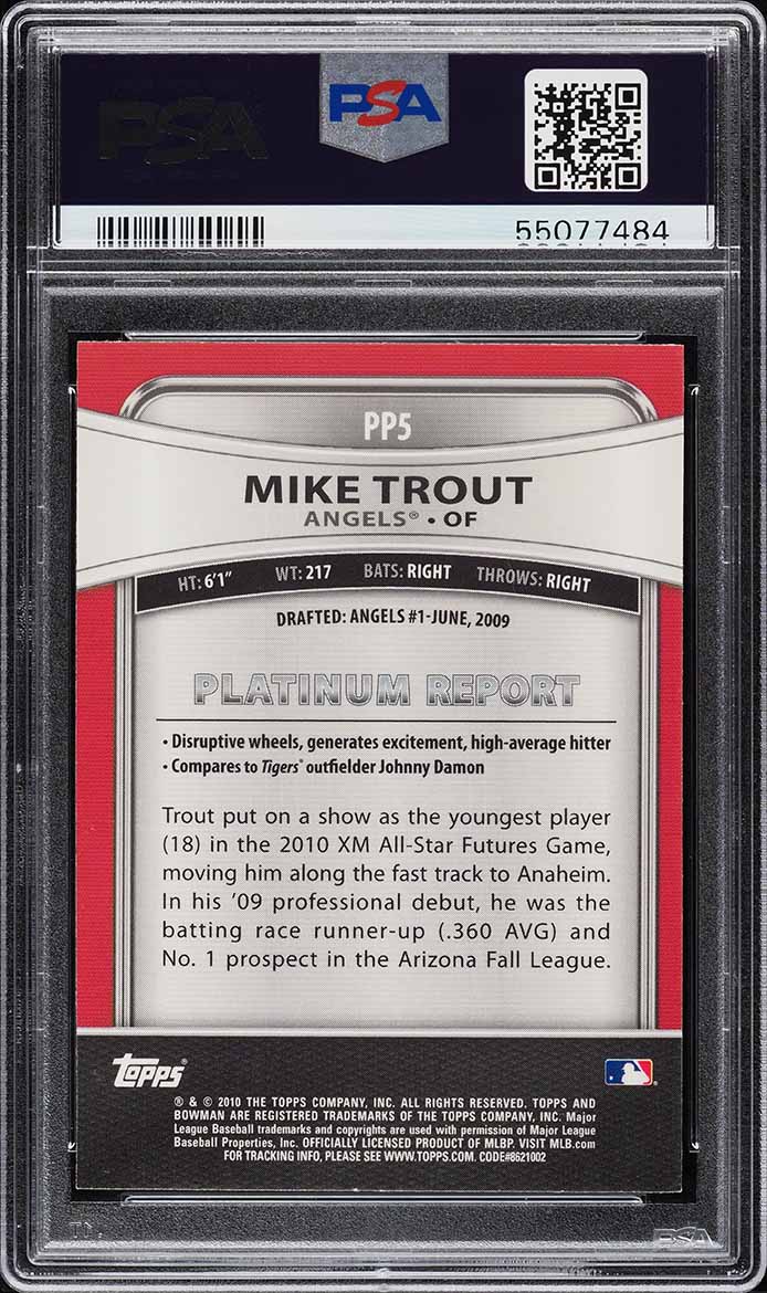2010 Bowman Platinum Prospects Mike Trout ROOKIE #PP5 PSA 5 EX