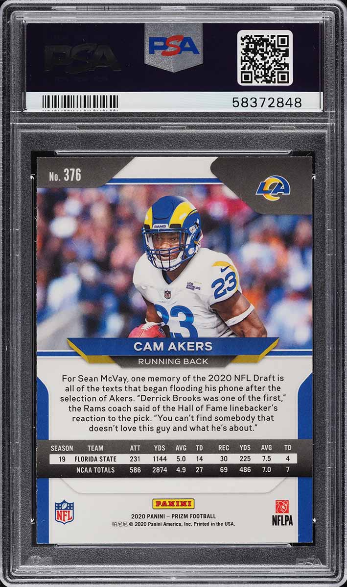 2020 Panini Prizm Cam Akers ROOKIE #376 PSA 10 GEM MINT