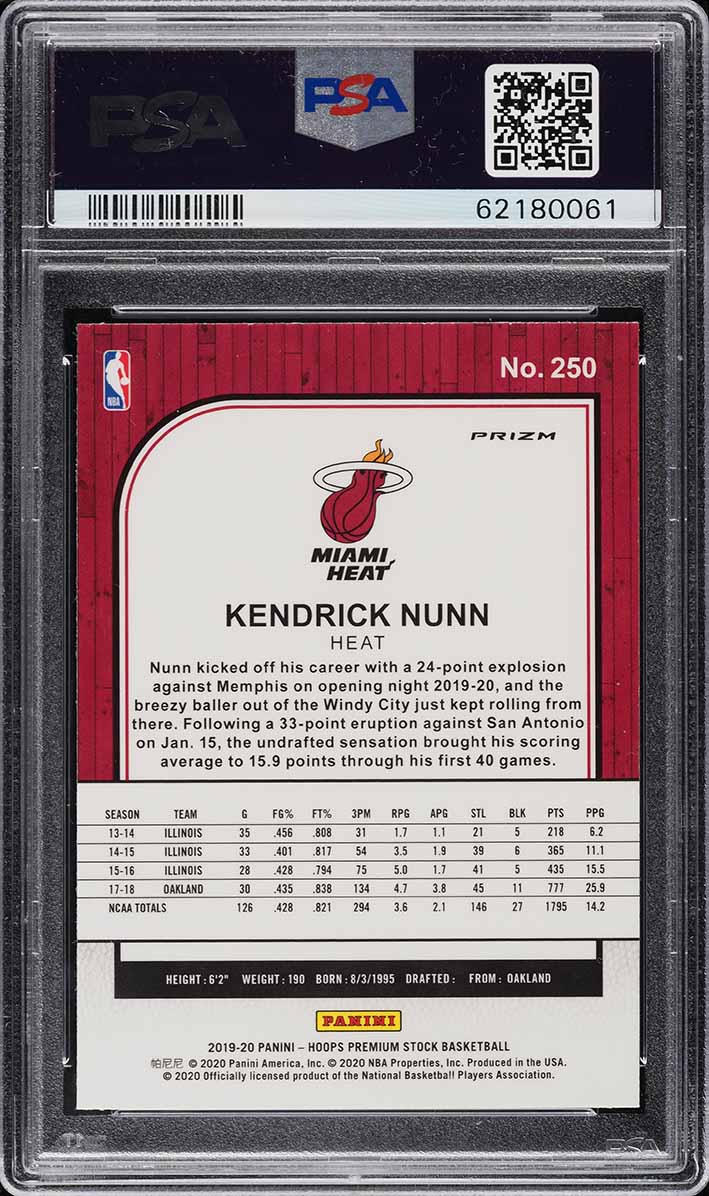 2019 Hoops Premium Stock Flash Kendrick Nunn ROOKIE #250 PSA 9 MINT