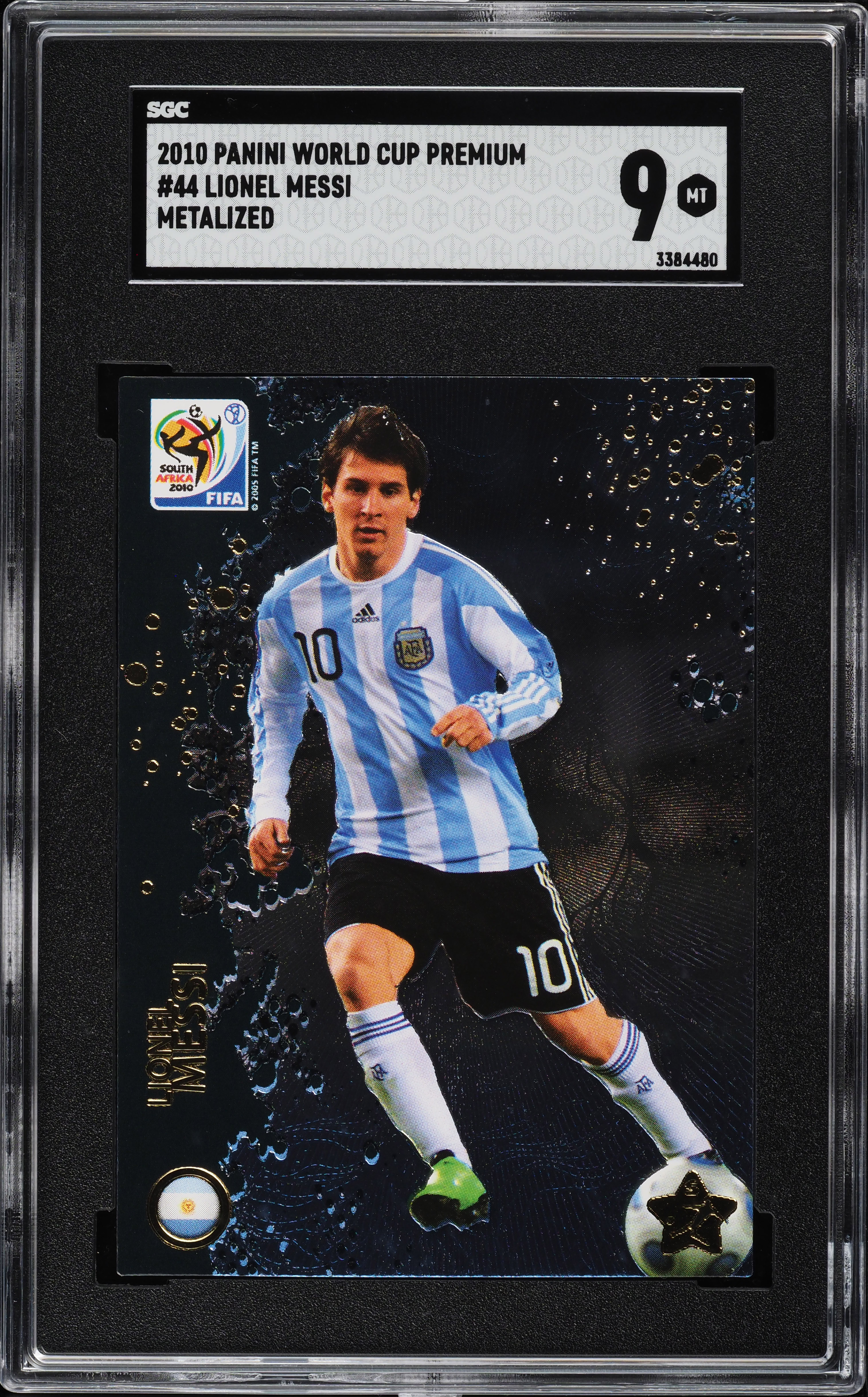 2010 Panini World Cup Premium Metalized Lionel Messi #44 SGC 9