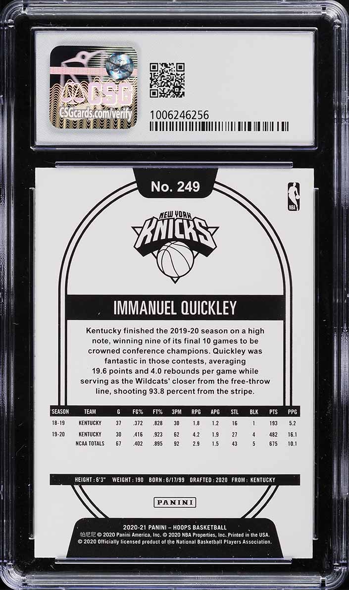 2020 Hoops Immanuel Quickley ROOKIE #249 CSG 9 MINT on Fanatics 