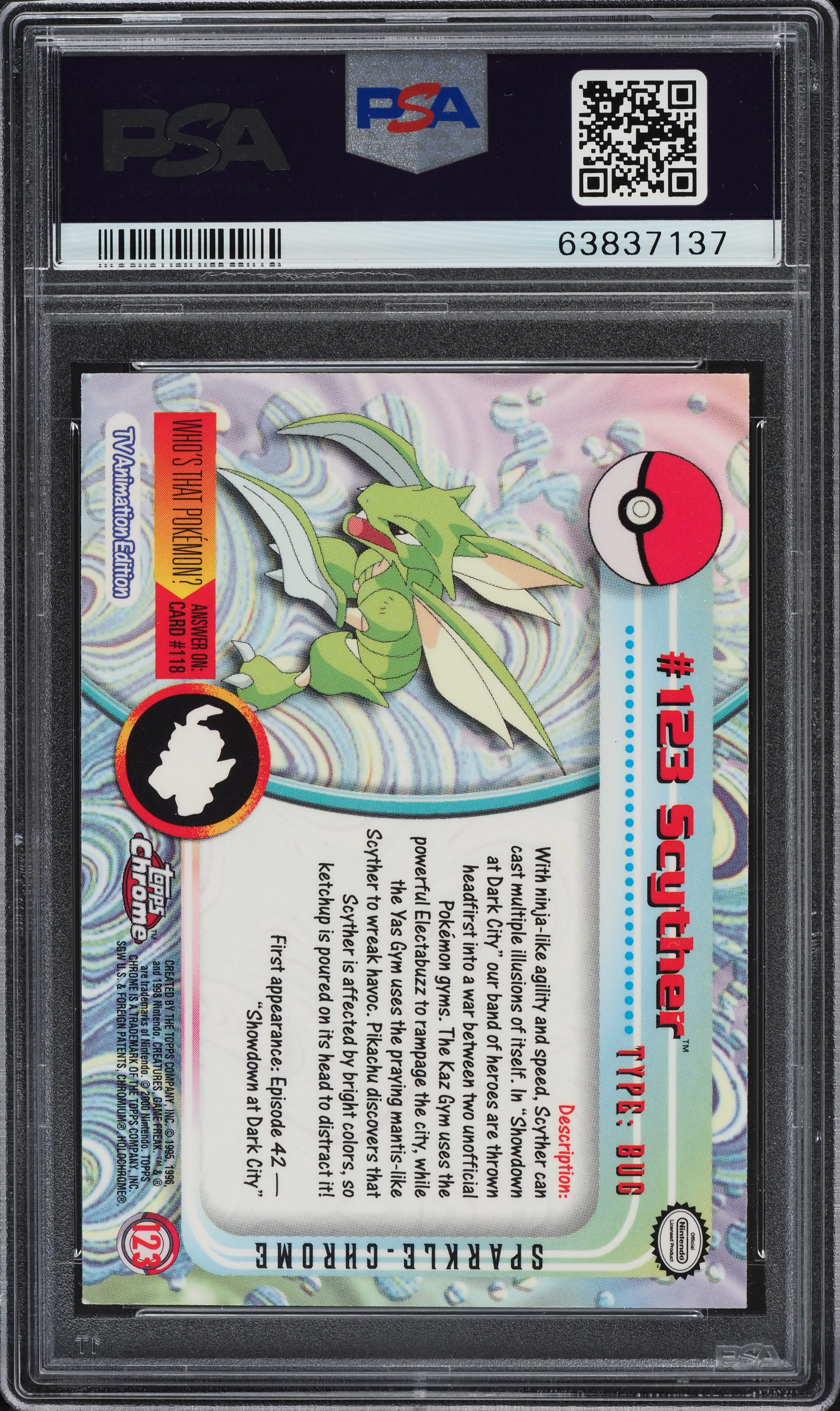 2000 Pokemon Topps Chrome Series 2 Sparkle Scyther #123 PSA 8 NM