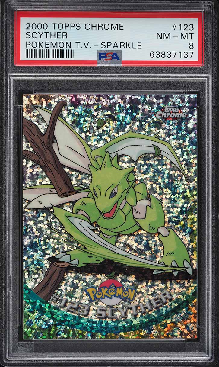 ぽむ 2000 Pokemon Topps Chrome Series 2 Sparkle Scyther #123 PSA 8 NM