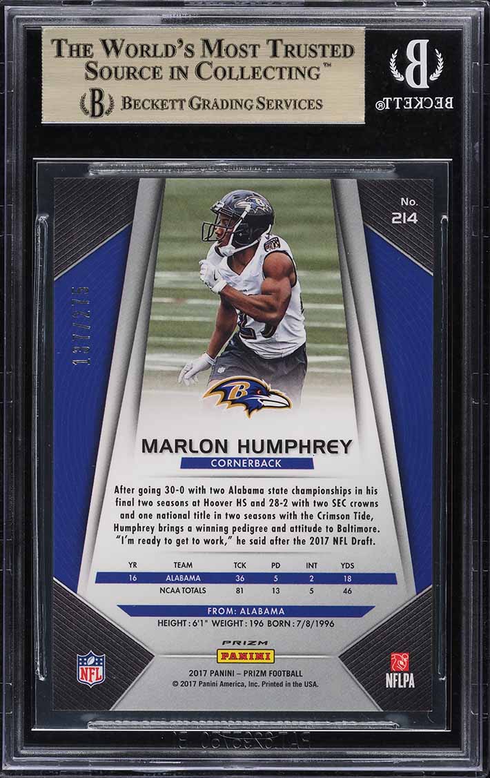 2017 Panini Prizm Orange Prizms Marlon Humphrey ROOKIE /275 #214 BGS 9.5