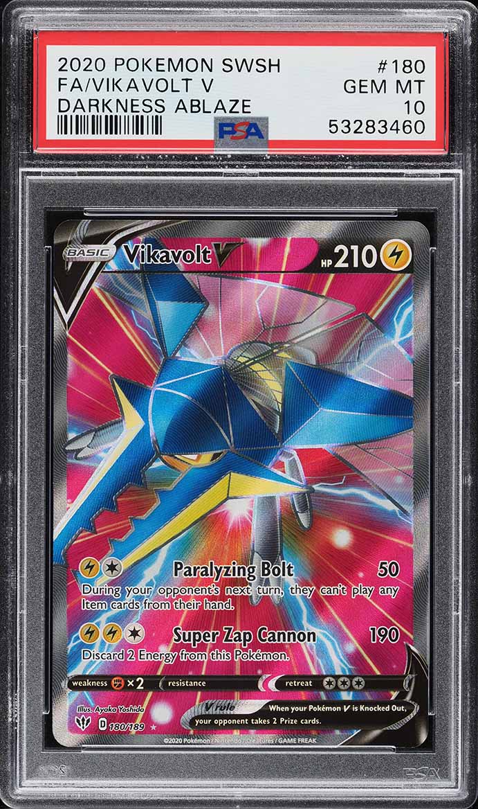 2020 Pokemon Sword & Shield Darkness Ablaze Full Art Vikavolt V #180 PSA 10