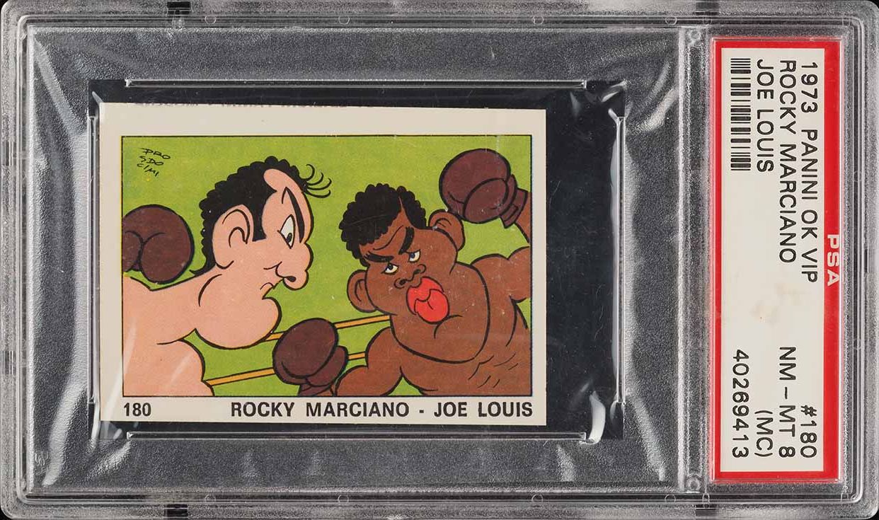 1973 Panini Ok VIP Rocky Marciano Joe Louis #180 PSA 8(mc) NM-MT