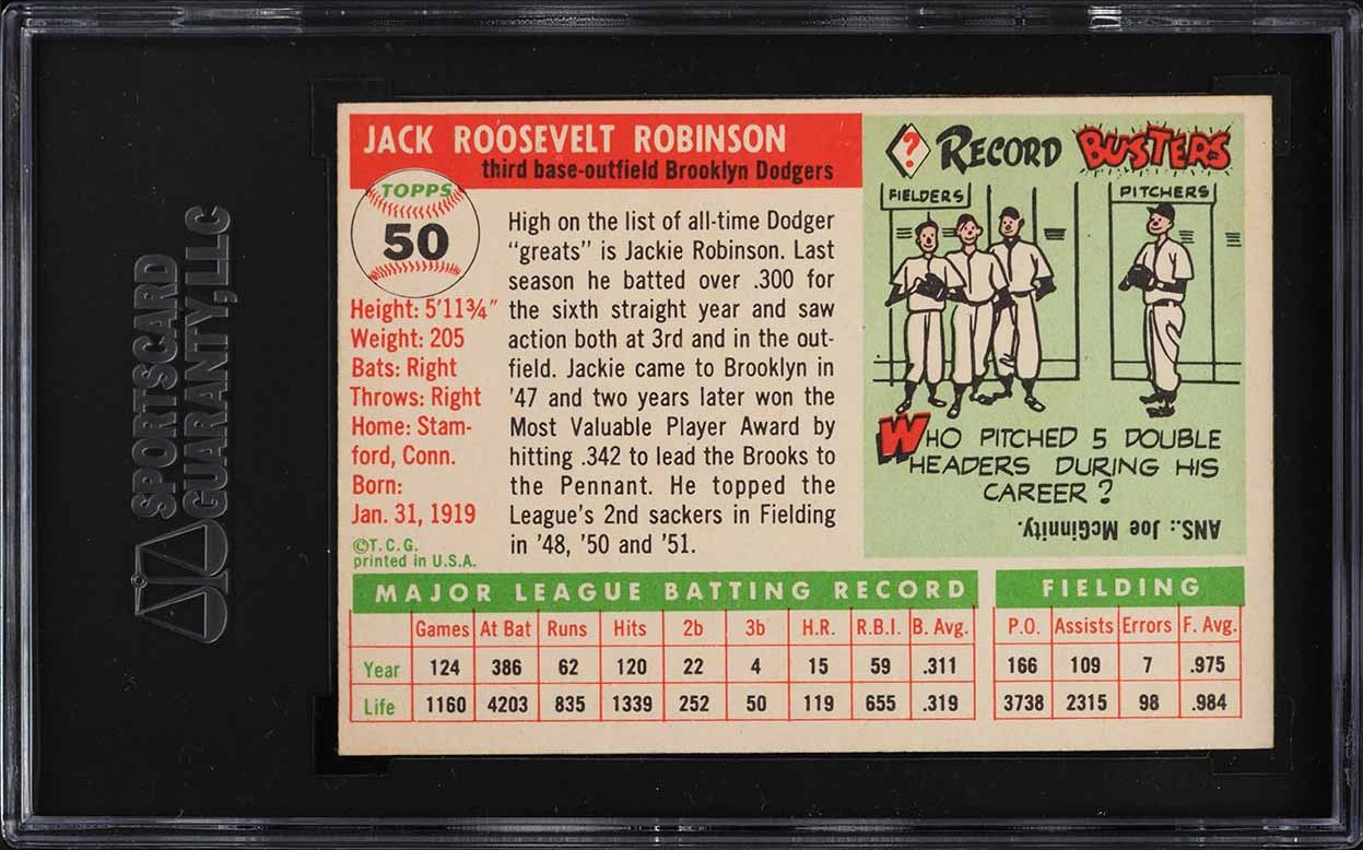 1955 Topps Jackie Robinson PARTIAL DIAMOND #50 SGC 6 EXMT