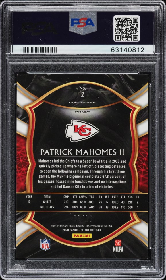 2020 Select Concourse Gold Disco Prizm Patrick Mahomes II /10 #2 PSA 10 GEM MINT