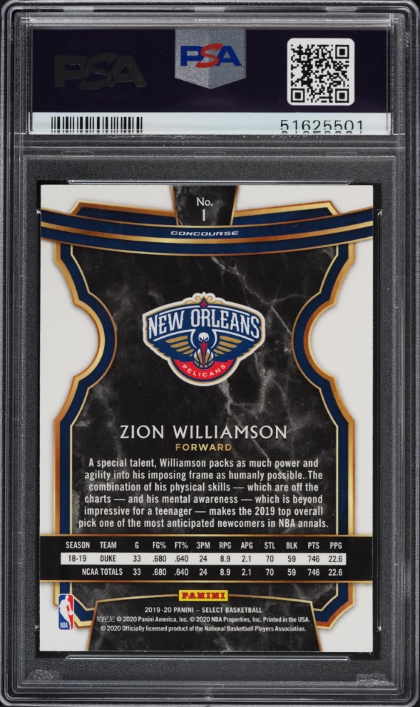 2019 Select Concourse Zion Williamson ROOKIE #1 PSA 10 GEM MINT
