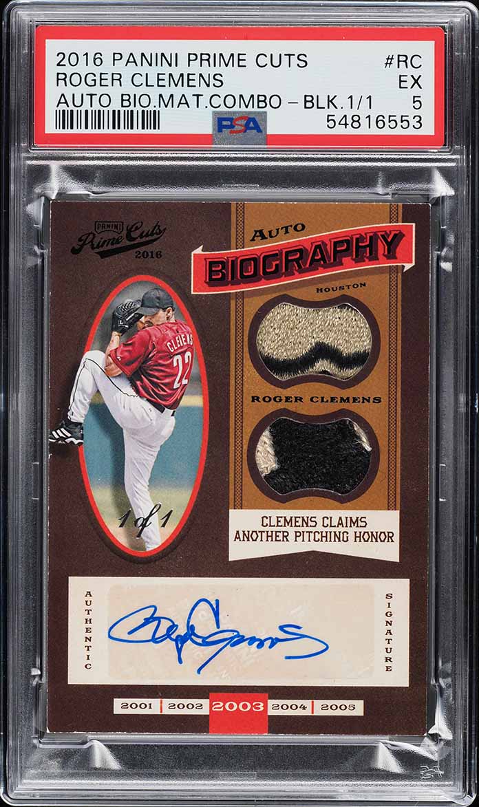 2016 Panini Prime Cuts Biography Black Roger Clemens PATCH AUTO 1/1 PSA 5 EX