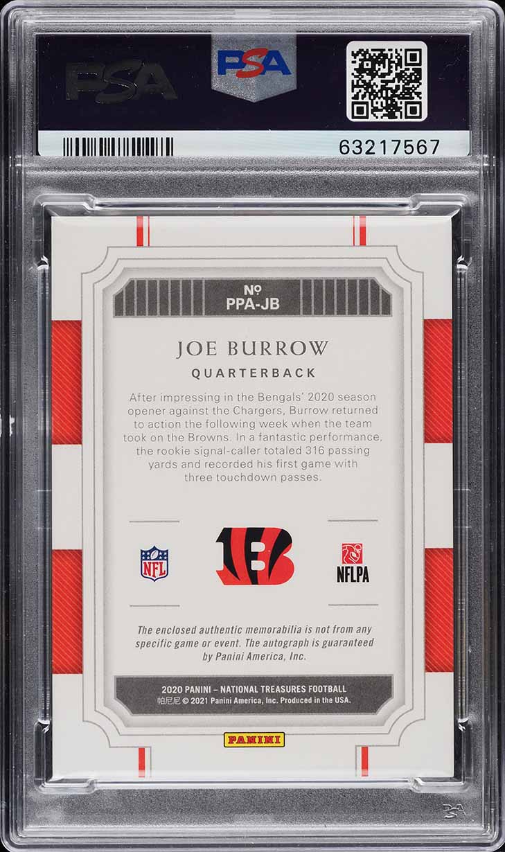 2020 National Treasures Gold Joe Burrow RC PATCH AUTO DNA 10 /25 #PPA-JB PSA 9