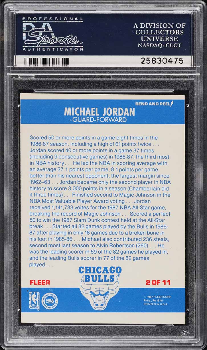 1987 Fleer Sticker Michael Jordan #2 PSA 7 NRMT