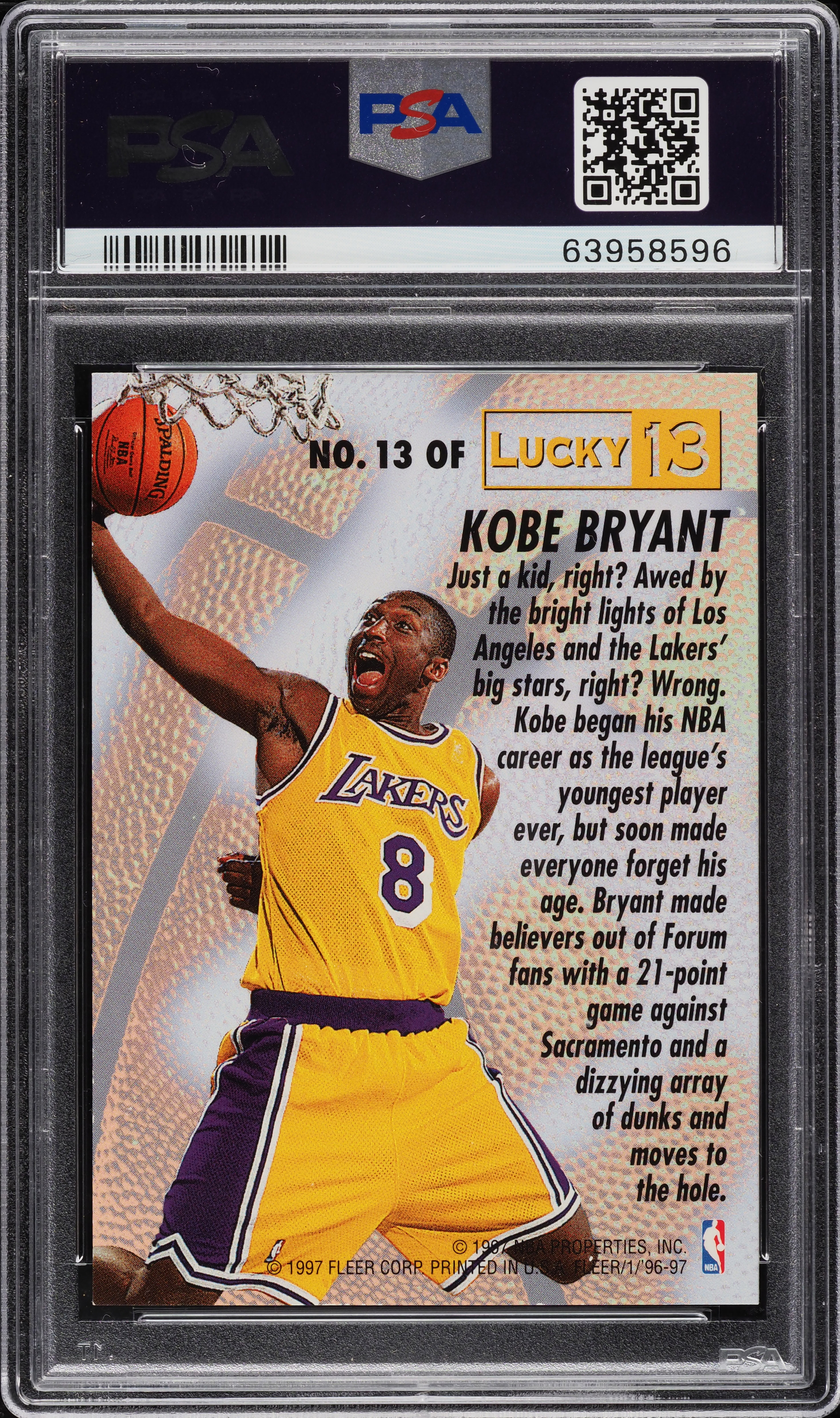 1996 Fleer Lucky 13 Kobe Bryant ROOKIE #13 PSA 9 MINT on Fanatics