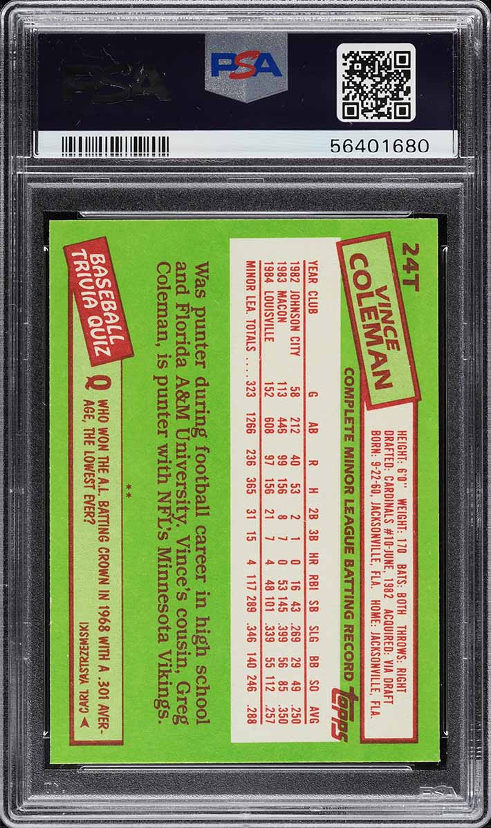 1985 Topps Traded Vince Coleman ROOKIE #24T PSA 10 GEM MINT