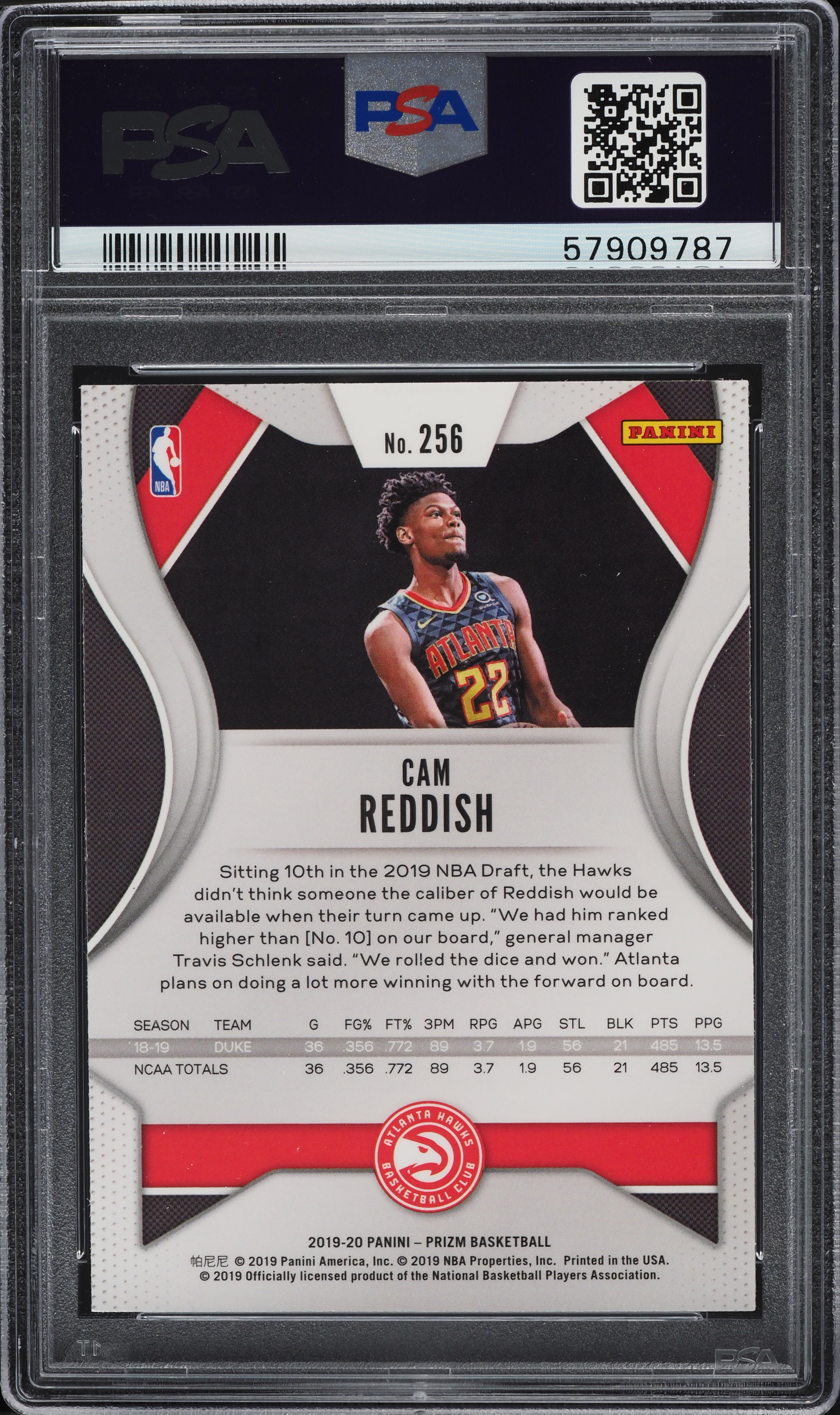2019 Panini Prizm Cam Reddish ROOKIE #256 PSA 9 MINT on Fanatics