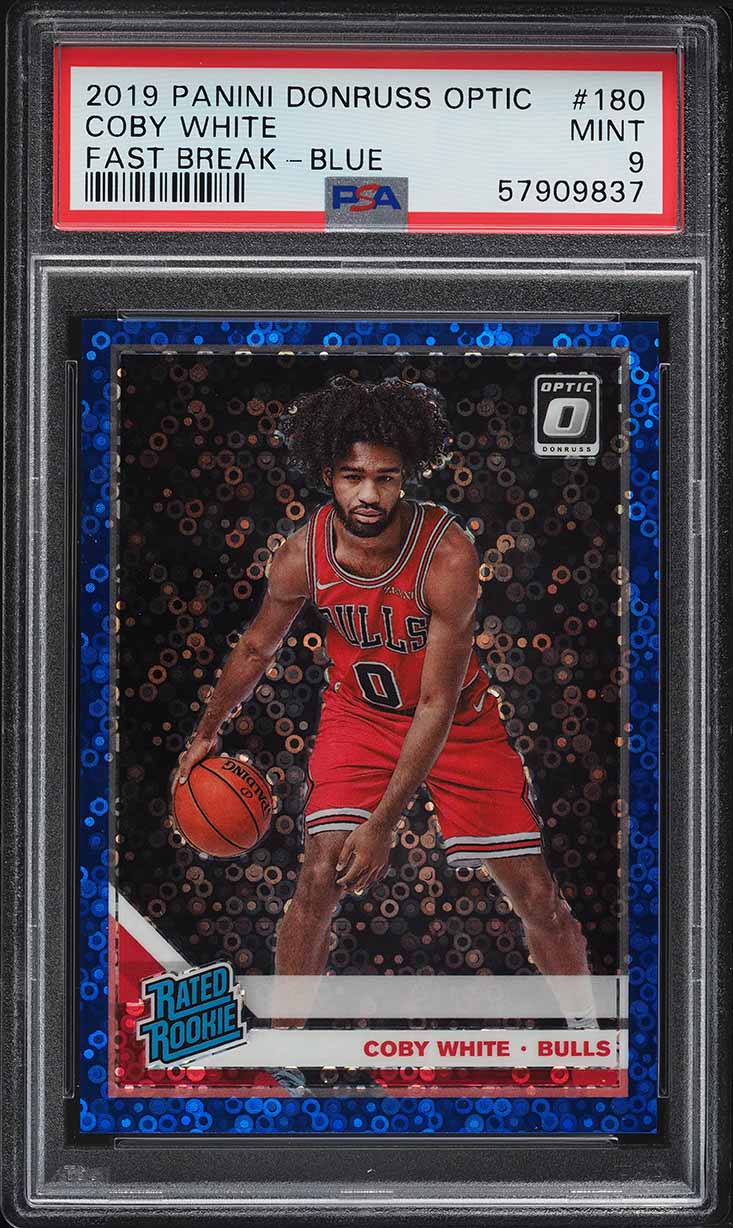 2019 Donruss Optic Fast Break Blue Coby White ROOKIE /50 #180 PSA 9 MINT