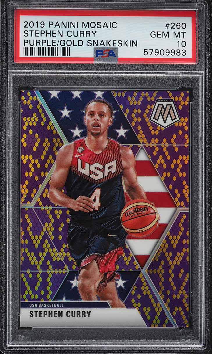 2019 Panini Mosaic Purple Gold Snakeskin Stephen Curry /22 #260