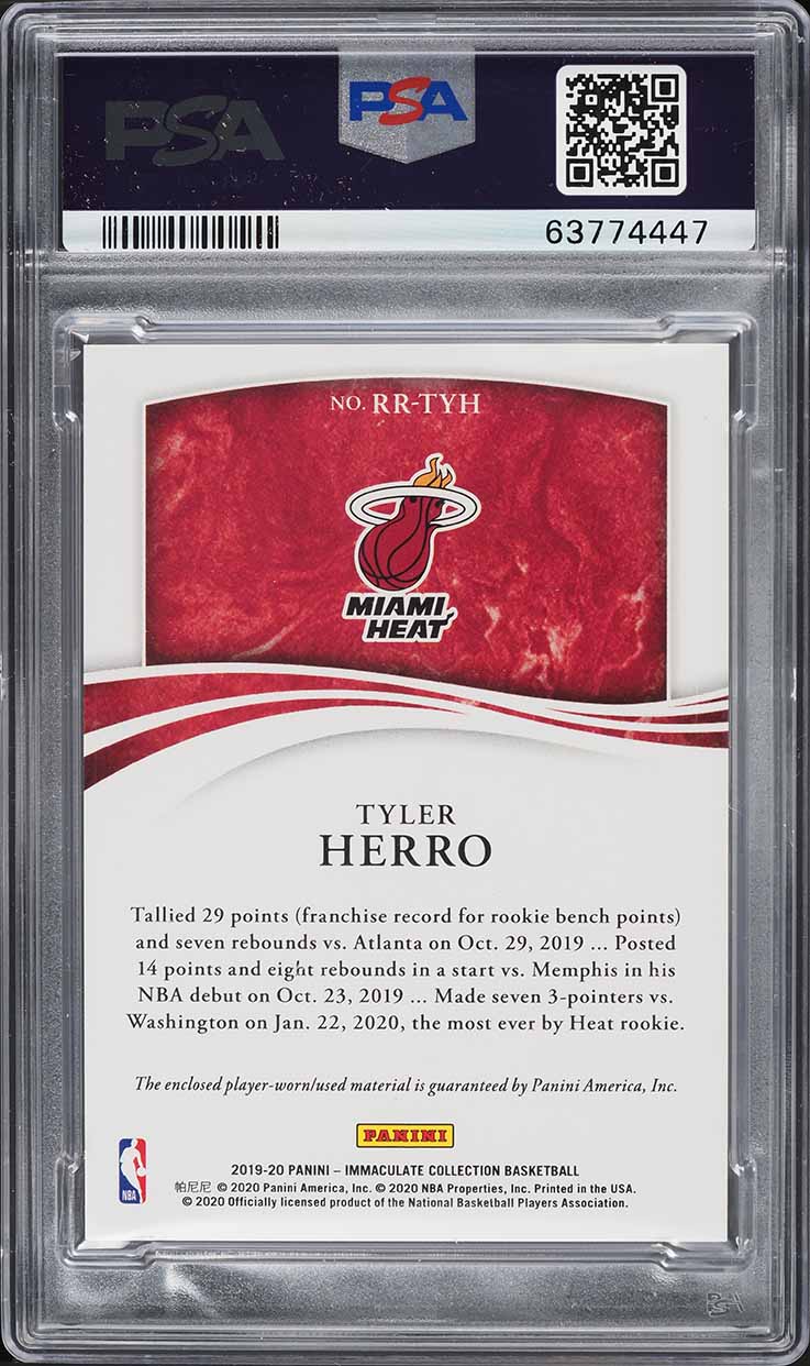 2019 Immaculate Collection Gold Tyler Herro ROOKIE PATCH /10 PSA