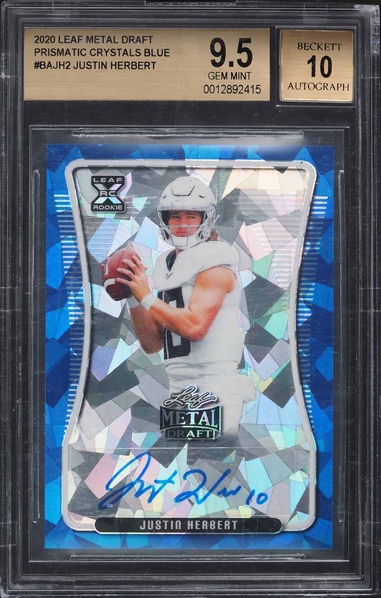 2020 Leaf Metal Prismatic Crystals Blue Justin Herbert ROOKIE AUTO /10 BGS 9.5