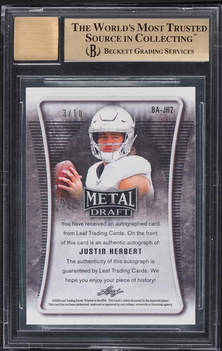 2020 Leaf Metal Prismatic Crystals Blue Justin Herbert ROOKIE AUTO /10 BGS  9.5 on Fanatics Collect