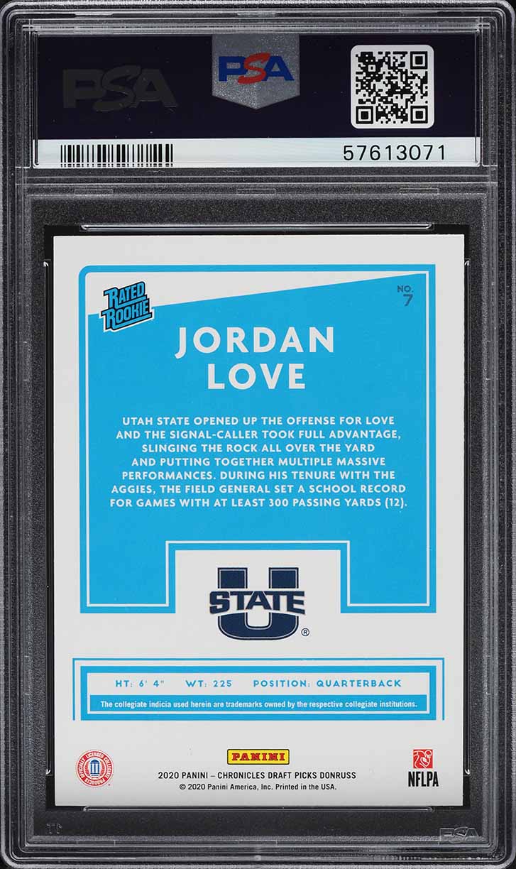 2020 Panini Chronicles Draft Picks Donruss Jordan Love ROOKIE #7 PSA 9 MINT