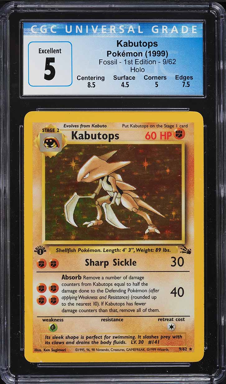 1995 kabutops pokemon card value 1999 Pokemon Fossil 1st Edition Holo Kabutops #9 BGS 9.5 GEM MINT on  Fanatics Collect