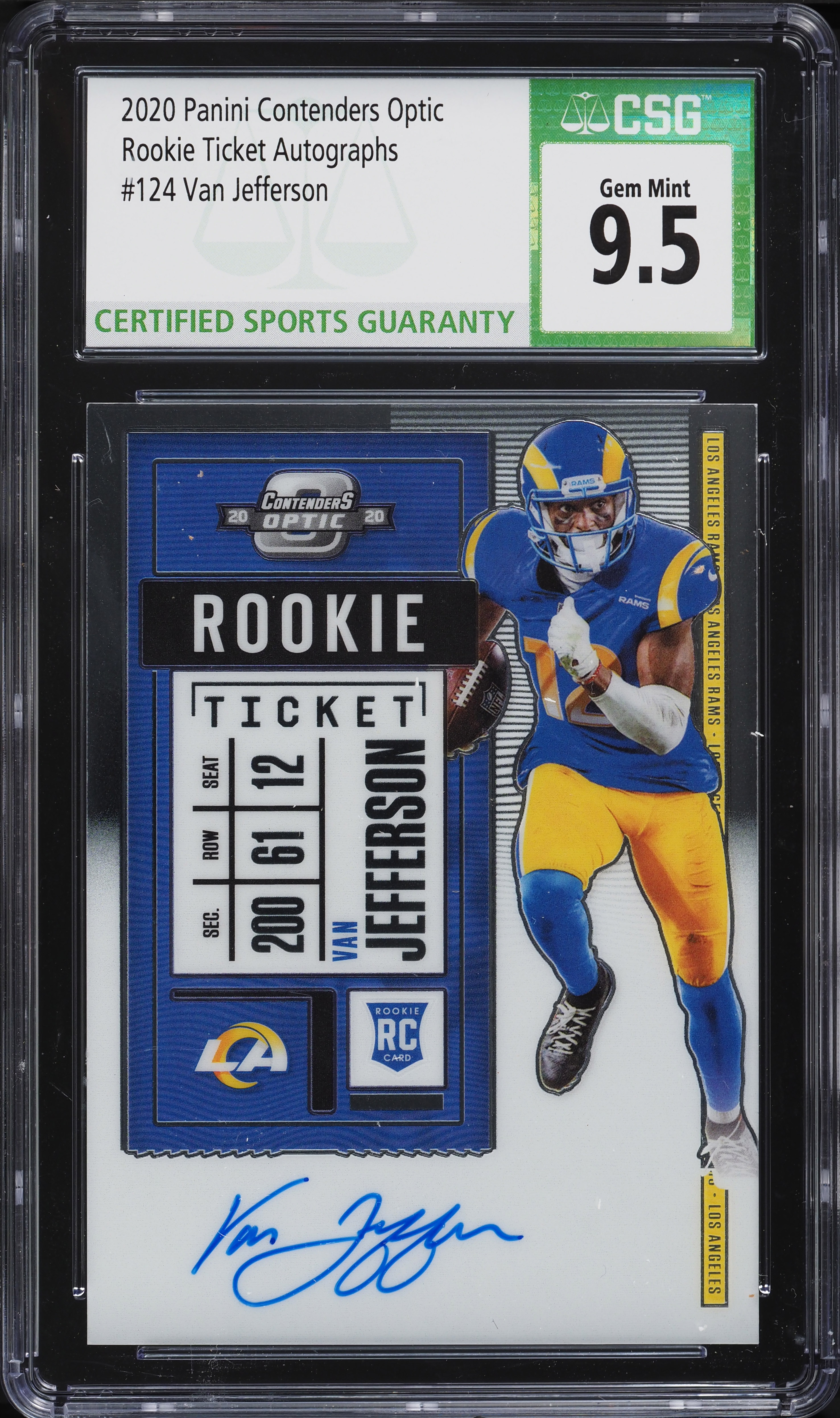2020 Panini Contenders Optic Van Jefferson ROOKIE AUTO #124 CSG