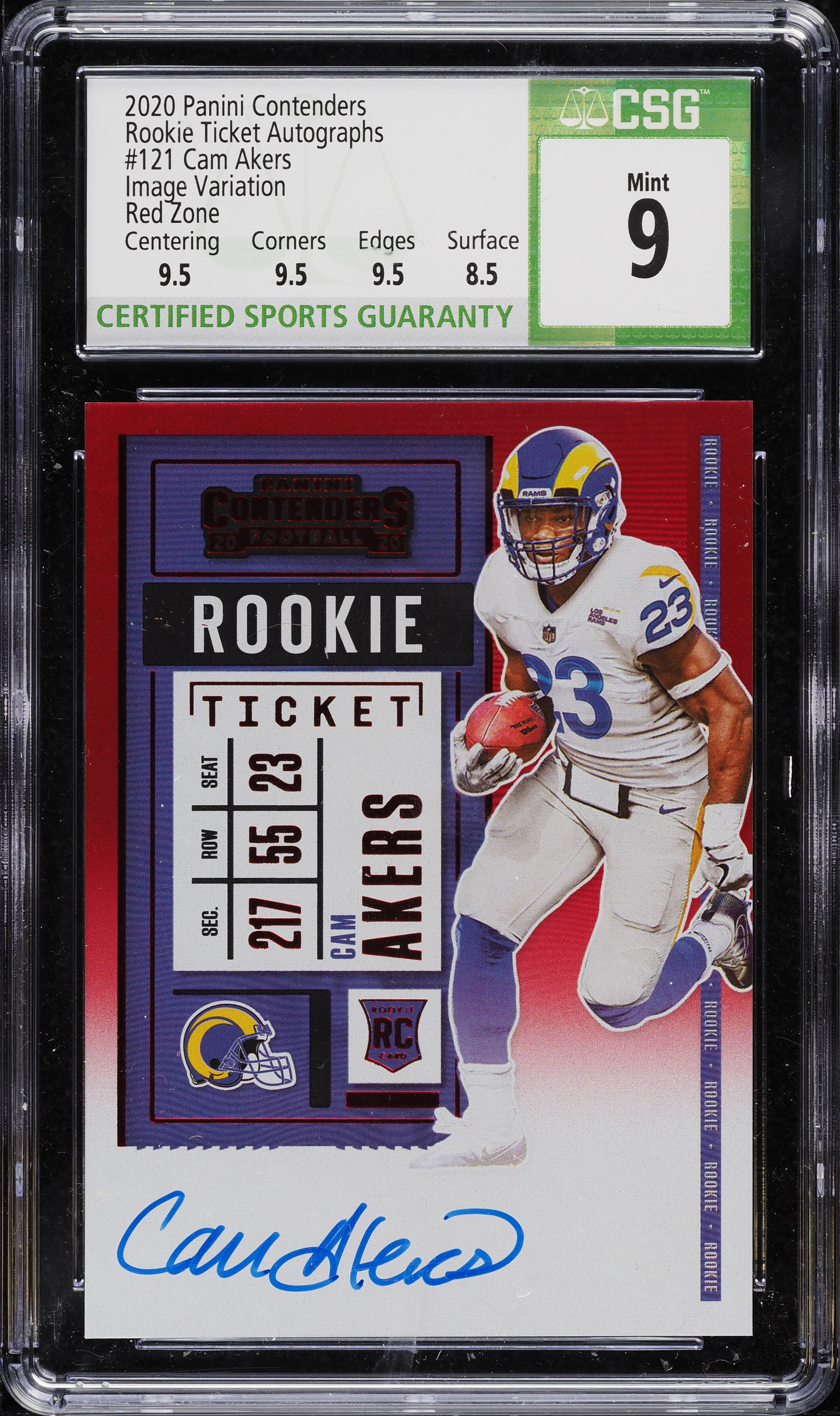 2020 Panini Contenders Red Zone Cam Akers ROOKIE AUTO #121 CSG 9
