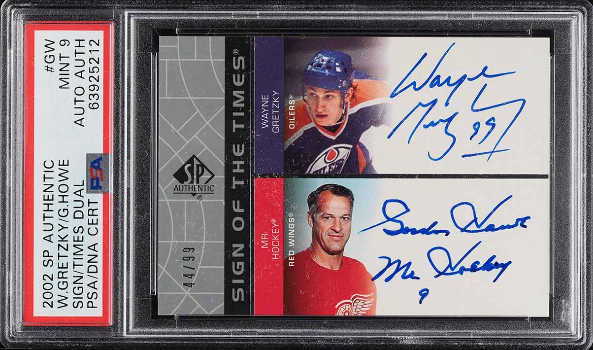 2002 SP Authentic Sign Of The Times Wayne Gretzky Gordie Howe AUTO /99 #GW PSA 9
