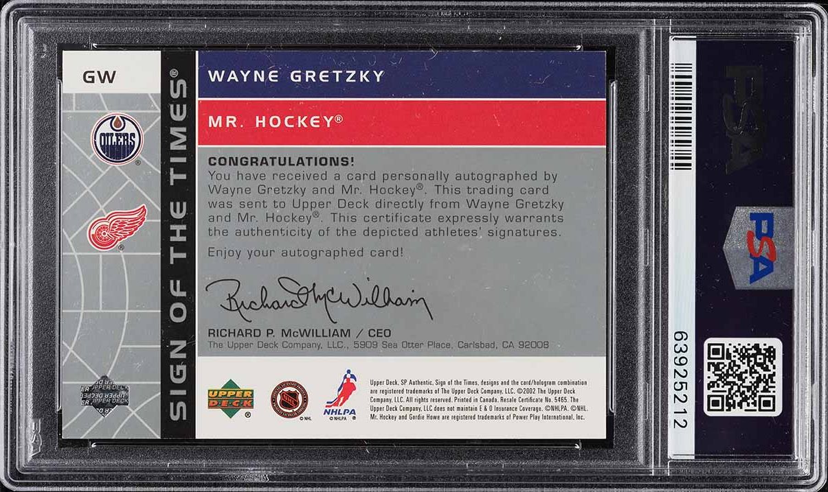 2002 SP Authentic Sign Of The Times Wayne Gretzky Gordie Howe AUTO /99 #GW PSA 9