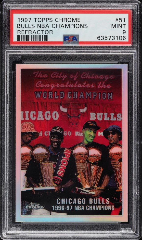 1997 Topps Chrome Refractor Bulls Champions w/ Michael Jordan #51 PSA 9 MINT