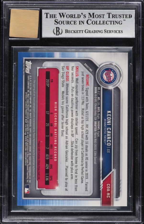 2019 Bowman Chrome Gold Refractor Keoni Cavaco ROOKIE AUTO /50 #CDA-KC BGS 9