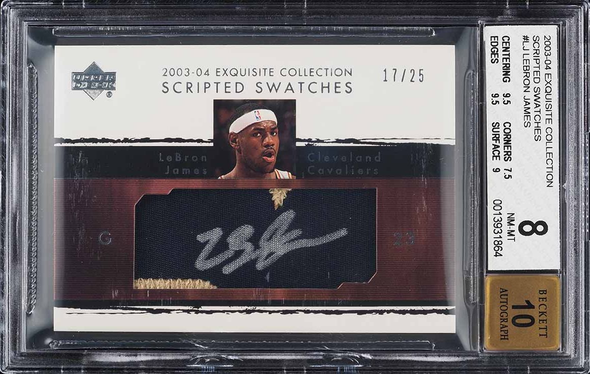 2003 Exquisite Collection Scripted LeBron James ROOKIE PATCH AUTO /25 BGS 8