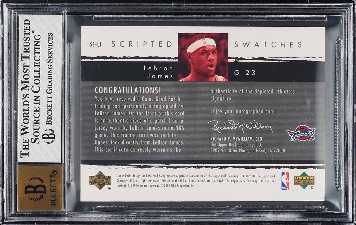 2003 Exquisite Collection Scripted LeBron James ROOKIE PATCH AUTO /25 BGS 8