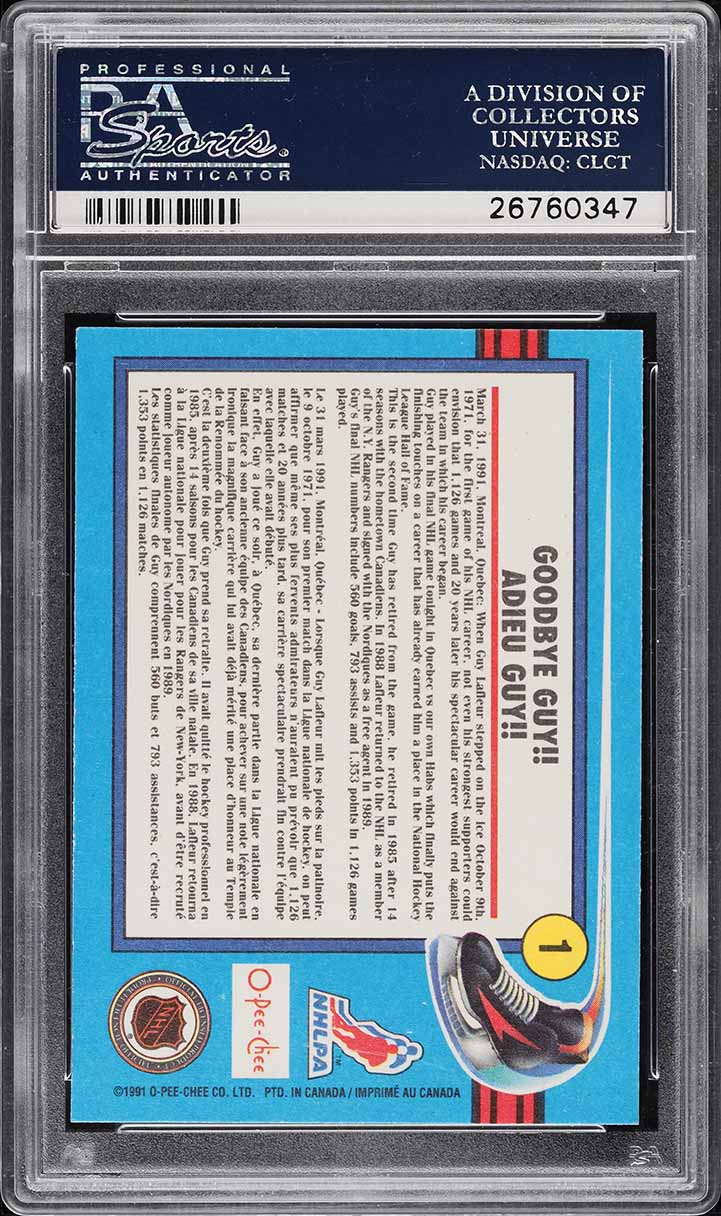 1991 O-Pee-Chee Hockey Guy Lafleur #1 PSA 10 GEM MINT