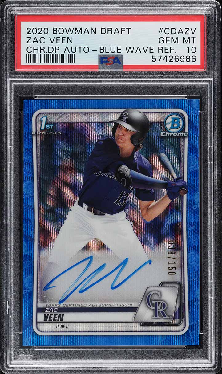 2020 Bowman Chrome Blue Wave Refractor Zac Veen ROOKIE AUTO /150 PSA 10 GEM MINT